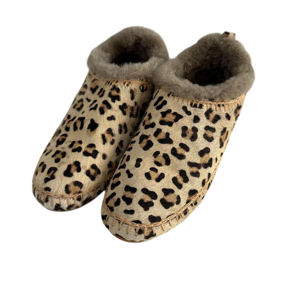 LAIDBACKLONDON Fuyu Crochet Sheepskin Ladies Leopard Slipper Boots, 38